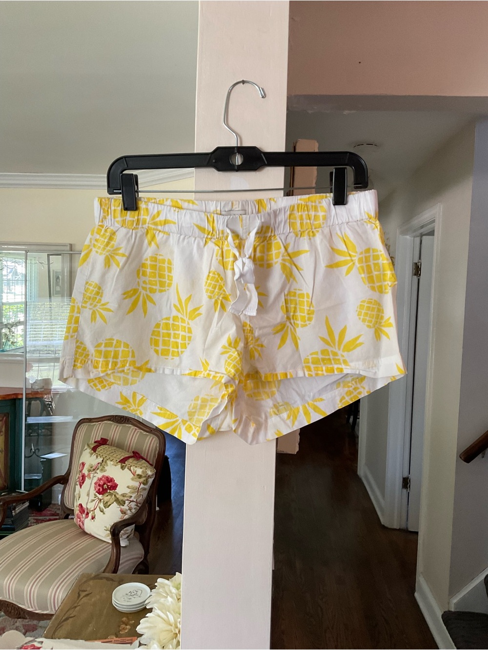 J Crew White Shorts with Yellow Pineapple Print